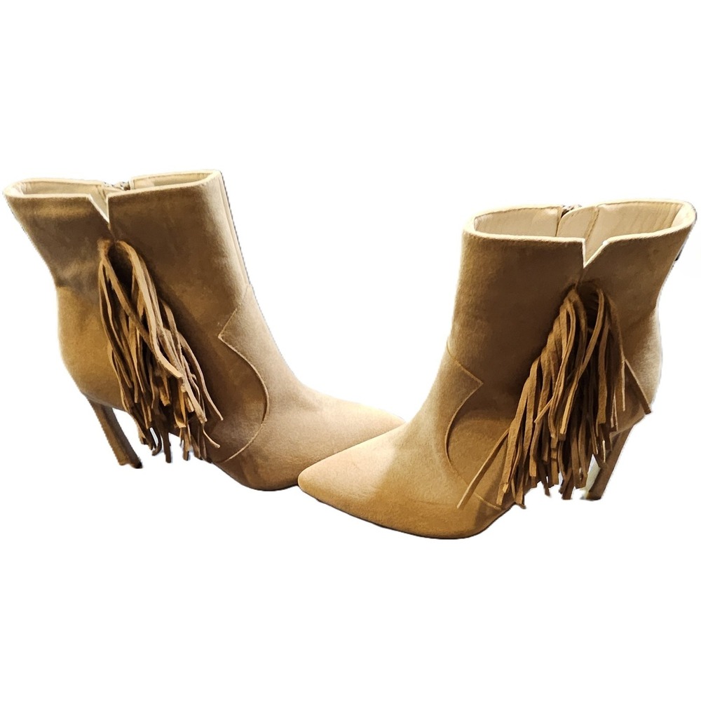 Oasis Society California Womens 8 Stiletto Fringe Ankle Boots Beige 1-01553